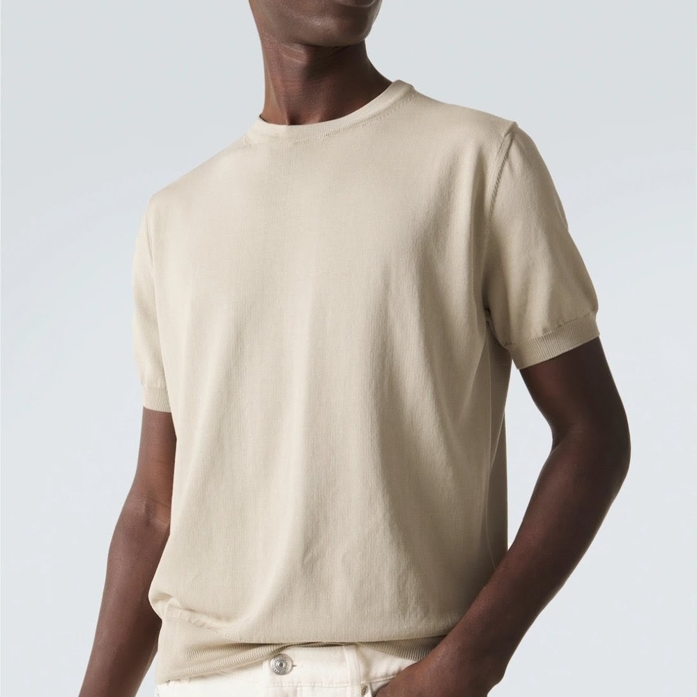 Canali Short Sleeve Crewneck Shirt in Beige